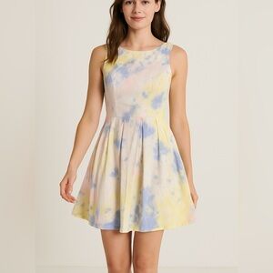Bailey Blue Yellow, Pink & Blue Pleated Mini Dress